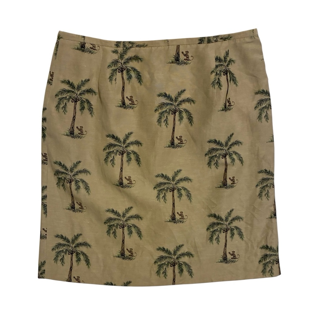 Talbots Skirt Size 16 Silk Linen Monkey Palm Tree Print Tropical Lined Zip Back